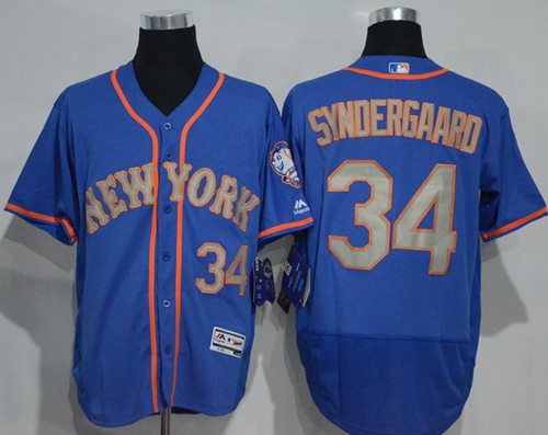 Mets #34 Noah Syndergaard Blue(Grey NO.) Flexbase Authentic Collection Stitched MLB Jersey - Click Image to Close